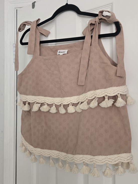 &merci Tops - merci Blush Pink Tassel Tie-Shoulder Tank